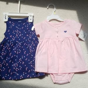 2 Carter's summer dresses pink and blue